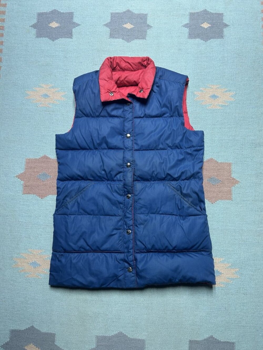 Vintage 80s down filled puffer vest jacket poly cotton reversible men’s medium